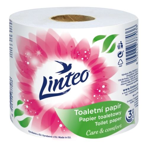 Toaletní papír Linteo, single role, bílý, 3vrstvý, 48 m