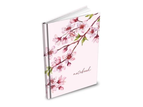 Záznamová kniha A6 MFP 100 listů, linka - Větvičky s růžovými květy