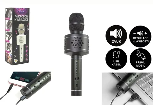 Mikrofon karaoke Bluetooth s USB kabelem - černý