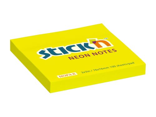 Samolepicí bloček Stick'n neonově žlutý, 76 x 76 mm
