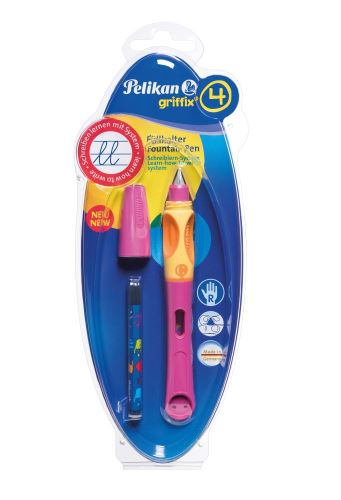 Pelikan Bombičkové pero Griffix 4 pro praváky, růžové - blistr