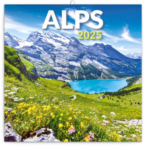 Nástěnný poznámkový kalendář Presco Group 2025 - Alpy, 30 x 30 cm - BEZ ČEŠTINY