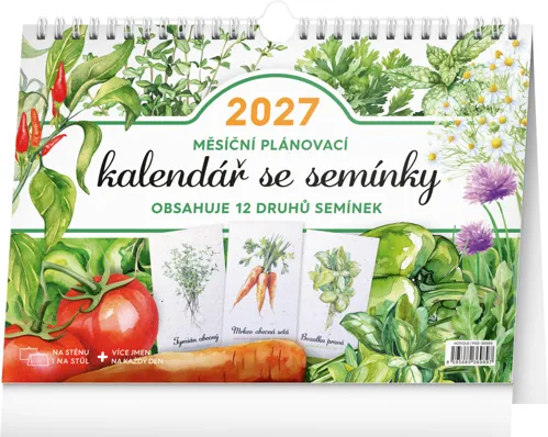 Stolní kalendář 2027 Notique Měsíční plánovací se semínky, 30 x 21 cm
