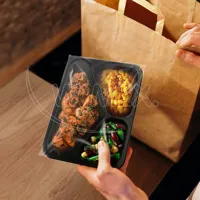 Menu mísa (PP) Foodyboxx extra-pevná 3dílná černá 227 x 178 x 49 mm, 50 ks (2)