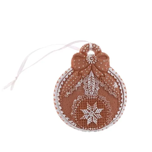 Závěs Baňka perníková s mašlí 9,5cm, polyresin