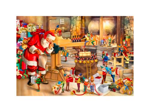 Dřevěné puzzle XL 51,9x37,5 cm - Santa v práci, 750 dílků