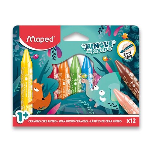 Voskovky trojhranné silné Maped Jungle Fever Jumbo - 12 barev