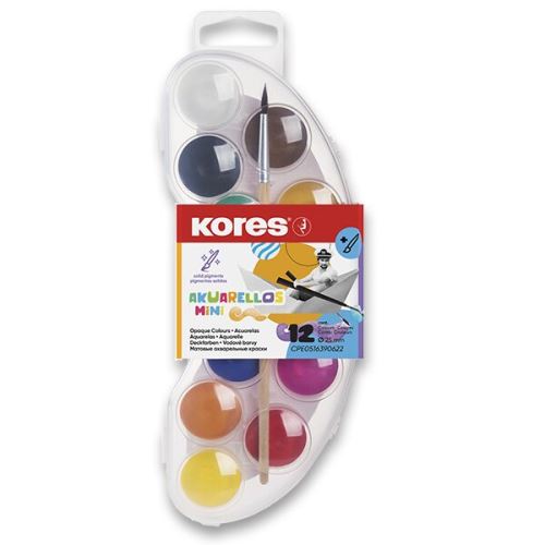 Vodové barvy Kores Akuarellos - 12 barev, průměr 25 mm