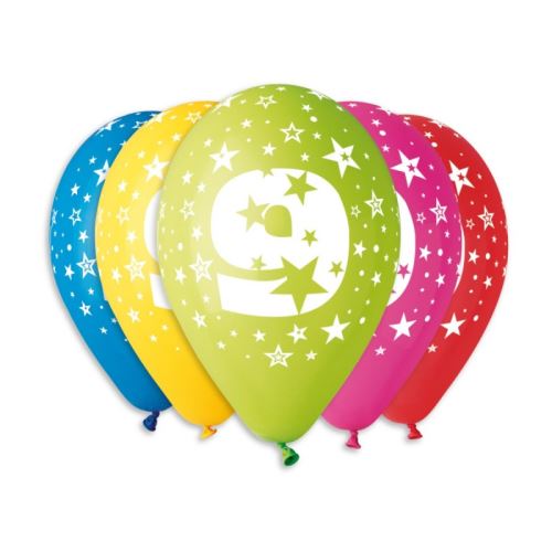 Balónky nafukovací průměr 30cm – potisk číslice "9", 10ks