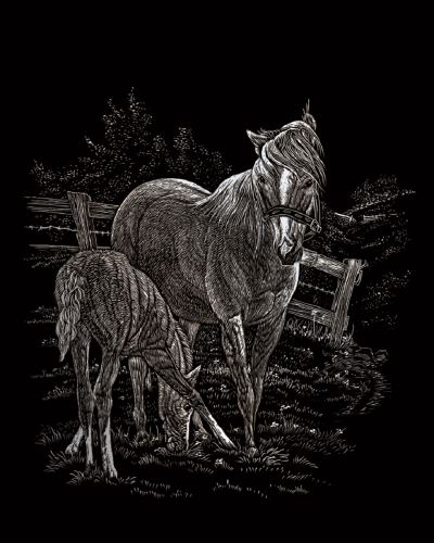 ROYAL and LANGNICKEL vyškrabovací obrázek 20x25 cm, stříbrný - Koně