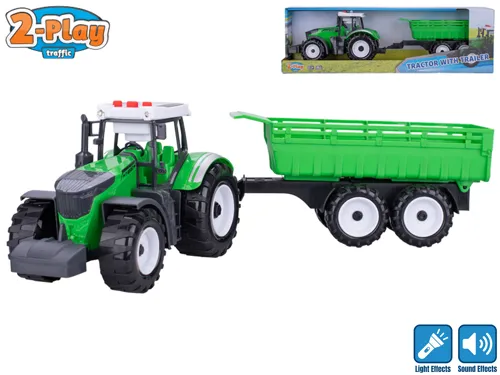Traktor s vlečkou 2-Play Traffic 45 cm na setrvačník se světlem a zvukem na baterie