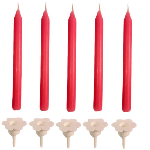 Dortové svíčky s držáky, 15ks - červené