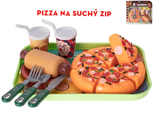 Fast food pizza na suchý zip, hotdog a 2 nápoje s podnosem 26 × 19 cm