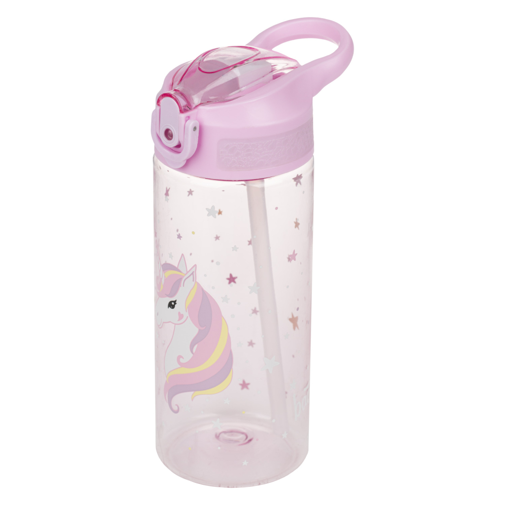 Levně Tritanová láhev na pití s brčkem BAAGL 500ml - Rainbow Unicorn