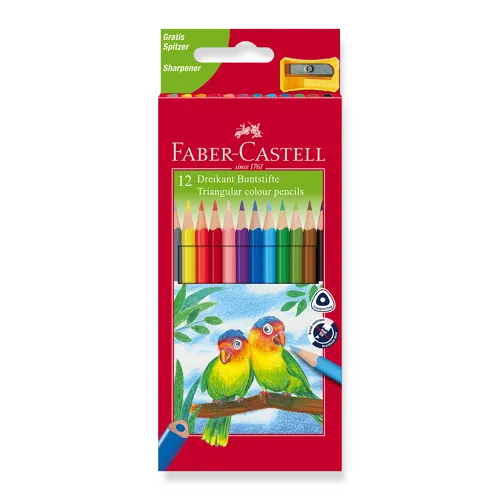 Pastelky Faber-Castell trojhranné, 12 barev + ořezávátko