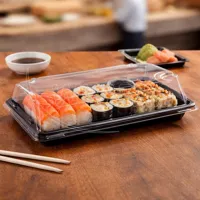Miska na Sushi + víčko (PP/rPET) černá + průhledné 188 x 130 x 45 mm, 50 sad (2)