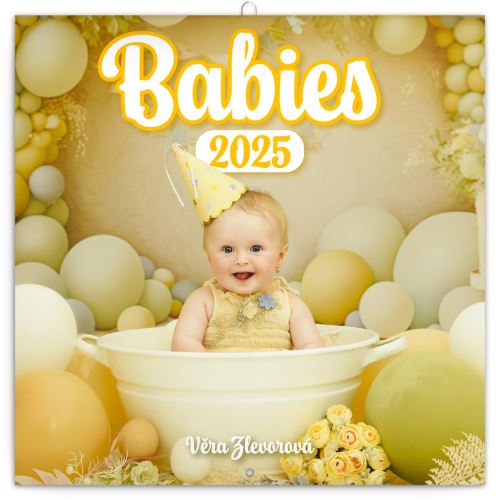 Nástěnný poznámkový kalendář Presco Group 2025 - Babies – Věra Zlevorová, 30 x 30 cm - BEZ ČEŠTINY