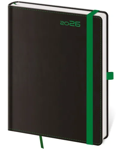 Týdenní diář 2026 Helma A5 - Black Green s poutkem