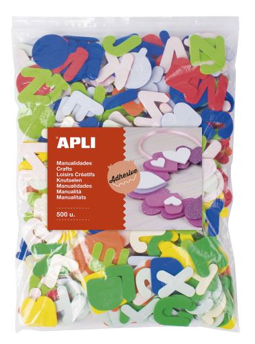 Pěnovka tvary APLI písmena, Jumbo pack, samolepicí, mix barev - 500 ks