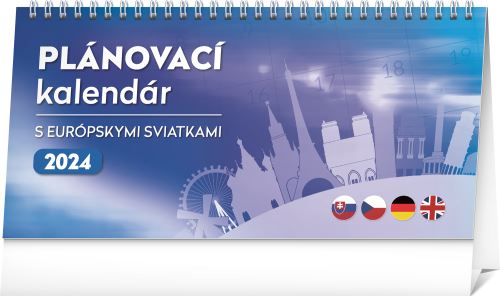 Stolový kalendár Presco Group - Plánovací s európskymi sviatkami 2024, 25 × 12,5 cm