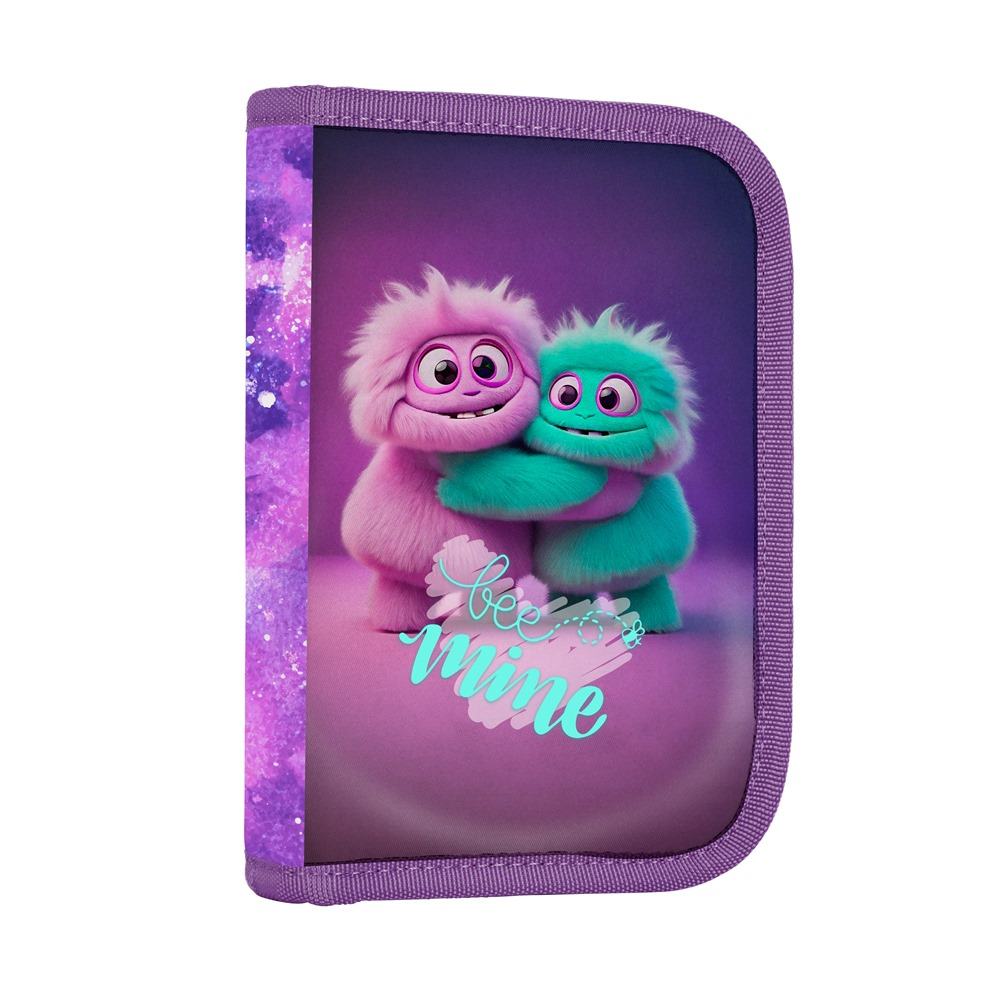 Jednopatrový penál OXY Premium Light Monster – motiv příšerek na fialovém pozadí