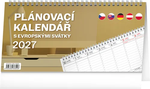 Stolní kalendář 2027 Notique Plánovací s evropskými svátky, 25 x 12,5 cm
