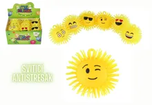 Antistresový mačkací chlupatý míček smajlík svítící 8 cm - mix motivů