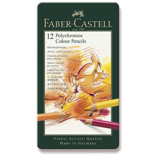 Umělecké pastelky Faber-Castell Polychromos 12 barev, plechová krabička