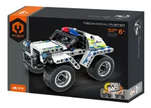 Stavebnice iM.MASTER policejní auto na zpětné natažení plast 199 dílků v krabici 29x20x6cm (1)