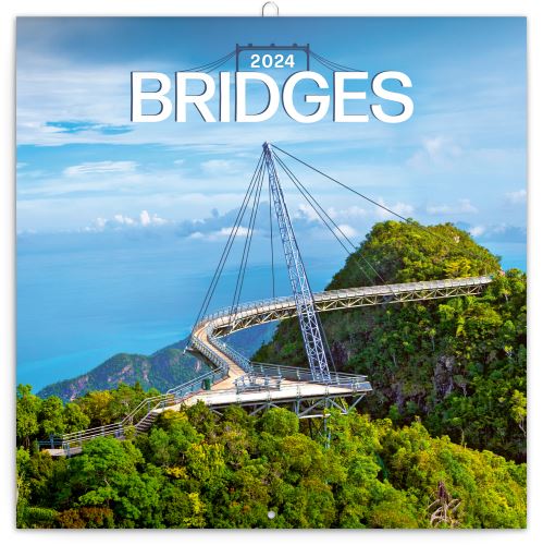 Nástěnný poznámkový kalendář Presco Group 2024 - Mosty, 30 × 30 cm