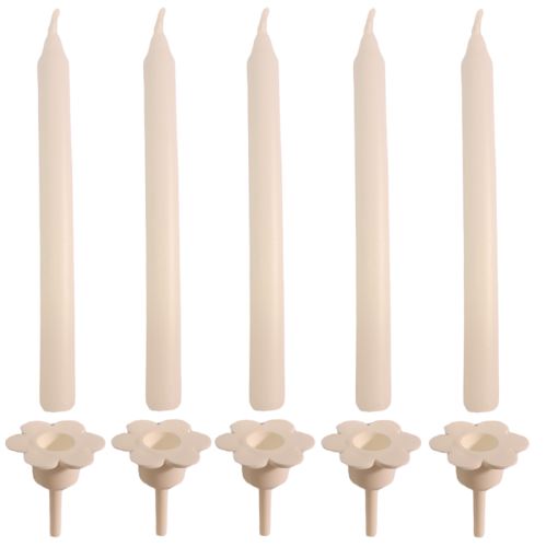 Dortové svíčky s držáky, 15ks - bílé