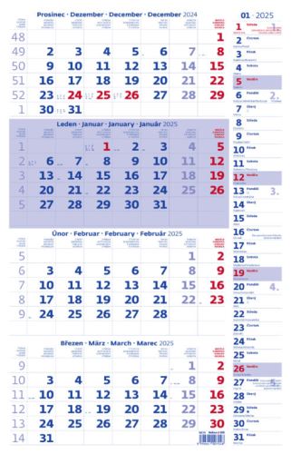 Nástěnný kalendář 2025 Helma - Čtyřměsíční modrý s poznámkami