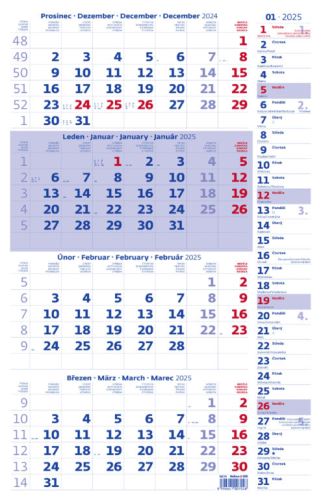 Nástěnný kalendář Helma 2025 - Čtyřměsíční modrý s poznámkami