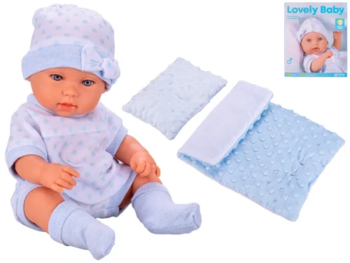 Miminko s tvrdým tělem 33 cm s peřinkami - modré