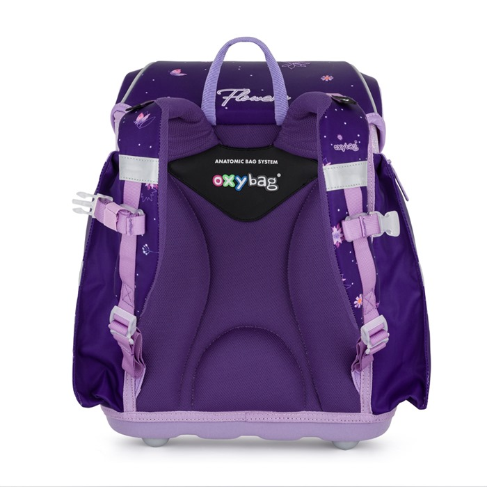 Pohled zezadu na školní batoh Oxybag Premium Light Flowers – anatomická záda a Anatomic Bag System