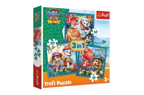 Puzzle 3v1 Tlapková patrola/Paw Patrol Dino Movie: Dinosauří ostrov 20x19,5cm v krabici