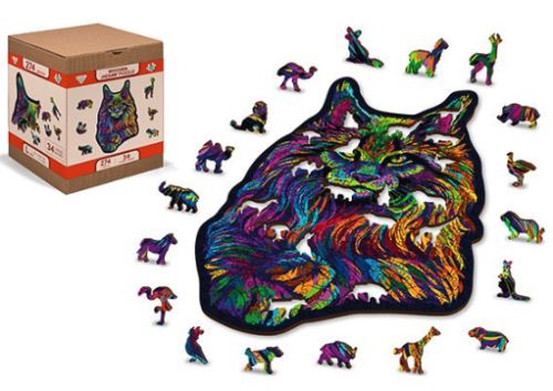 Dřevěné puzzle L 37,5x25,4 cm - Divoká kočka, 250 dílků