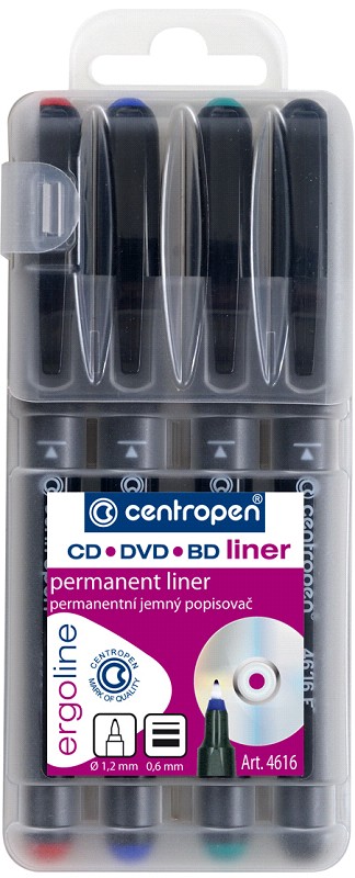 Levně Liner Centropen 4616 na CD, DVD, BD disky, 0,6mm - sada 4ks