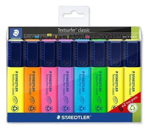 Zvýrazňovače "Textsurfer classic 364", sada, 6+2, 1-5 mm, STAEDTLER