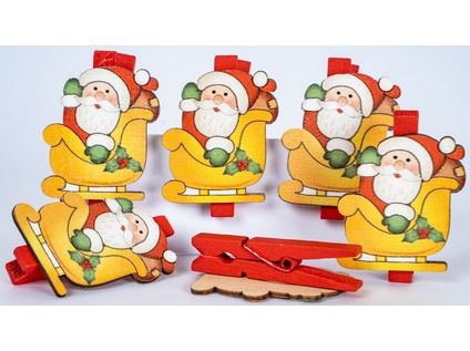 Kolíčky dekorační Winter - Santa, 6ks