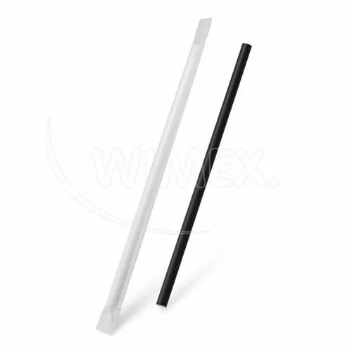 Slámka papírová černá JUMBO Ø8mm x 25cm jednotlivě balená [100 ks]