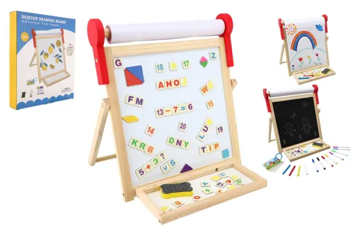 Oboustranná magnetická tabule dřevěná 33 × 33 cm s rolí papíru