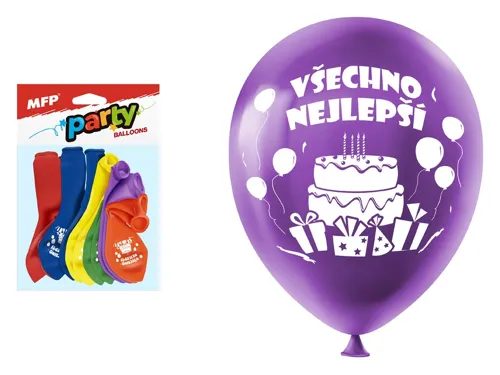 Balónek nafukovací M standard 12ks sáček 23cm "Všechno nejlepší" mix