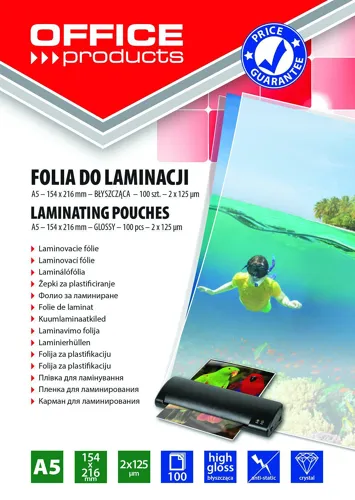 Laminovací fólie Office Products A5 2x125mic., lesklé, 100ks