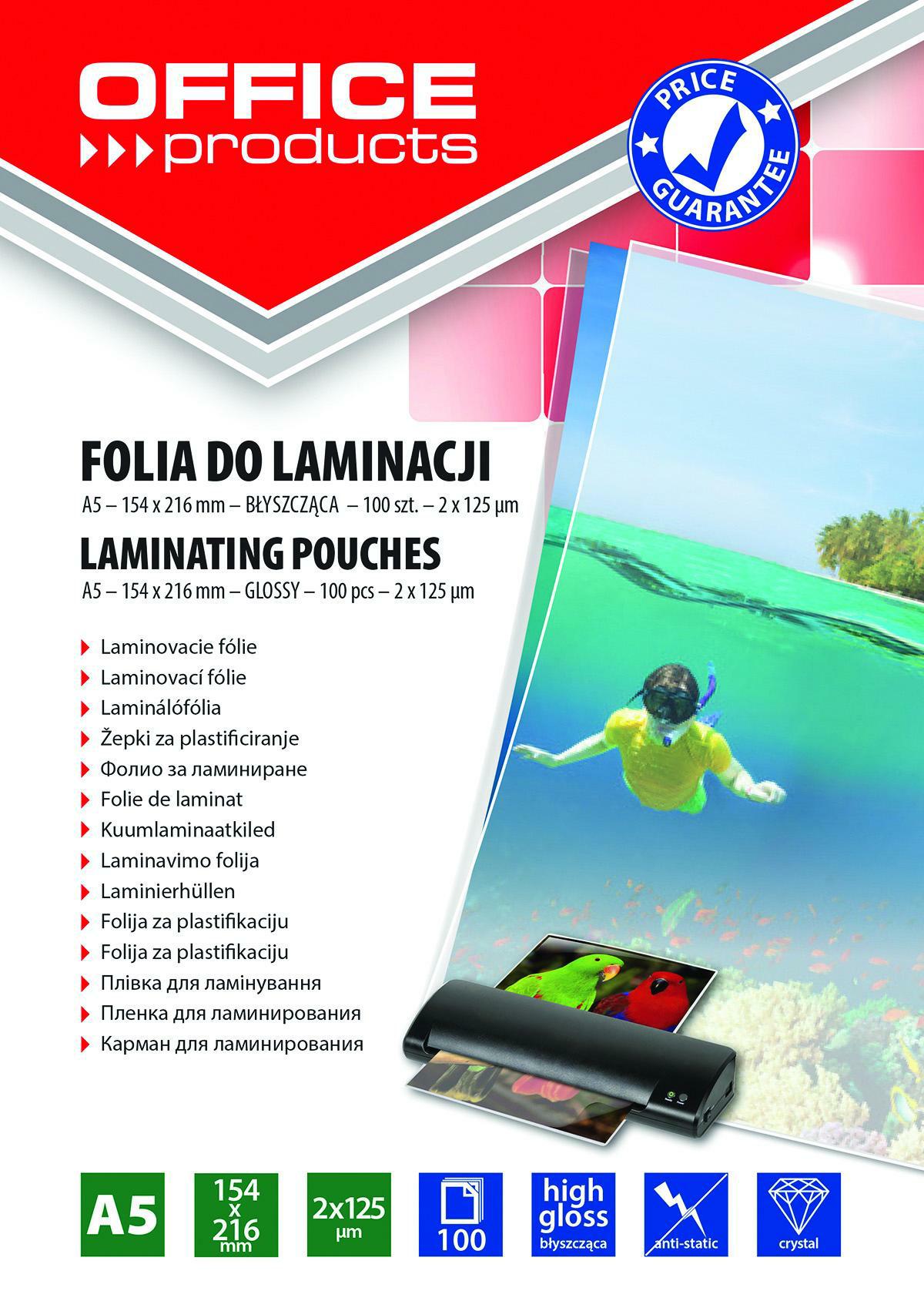 Levně Laminovací fólie Office Products A5 2x125mic., lesklé, 100ks