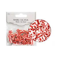 Korálky Cukrátka 1cm, 48ks červeno-bílé Korálky Cukrátka 1cm, 48ks červeno-bílé