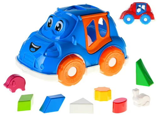 Auto vkládačka 2v1 25,5 cm geometrické tvary a zvířátka - mix barev
