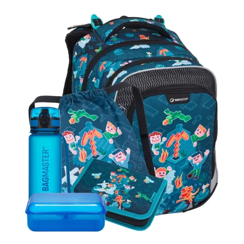 Školní batohový set 5-dílný Bagmaster Lumi 24 E Kostičkový svět + gumovací pero Pilot Frixion