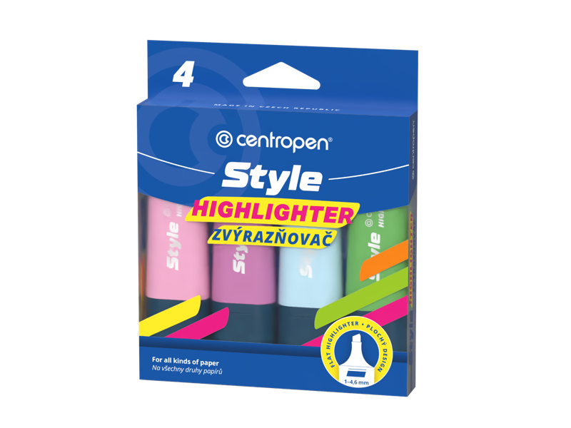 Levně Zvýrazňovač Centropen STYLE SOFT 6252 - pastelová sada 4ks
