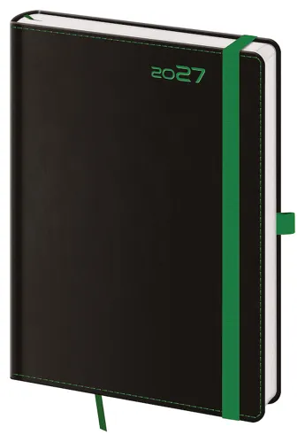 Týdenní diář 2027 Helma A5 Black Green s poutkem